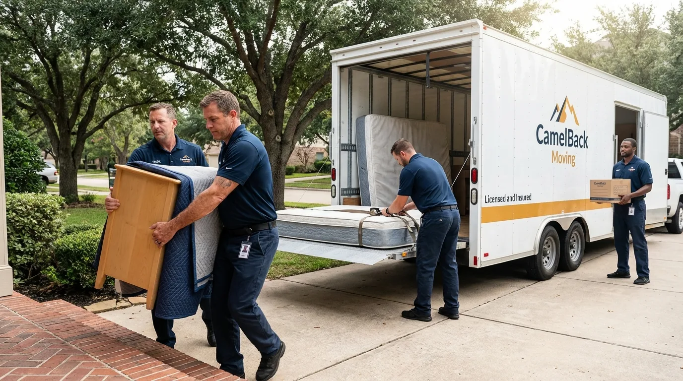 Crew loading residential truck for cross-state move from Melbourne Beach, FL