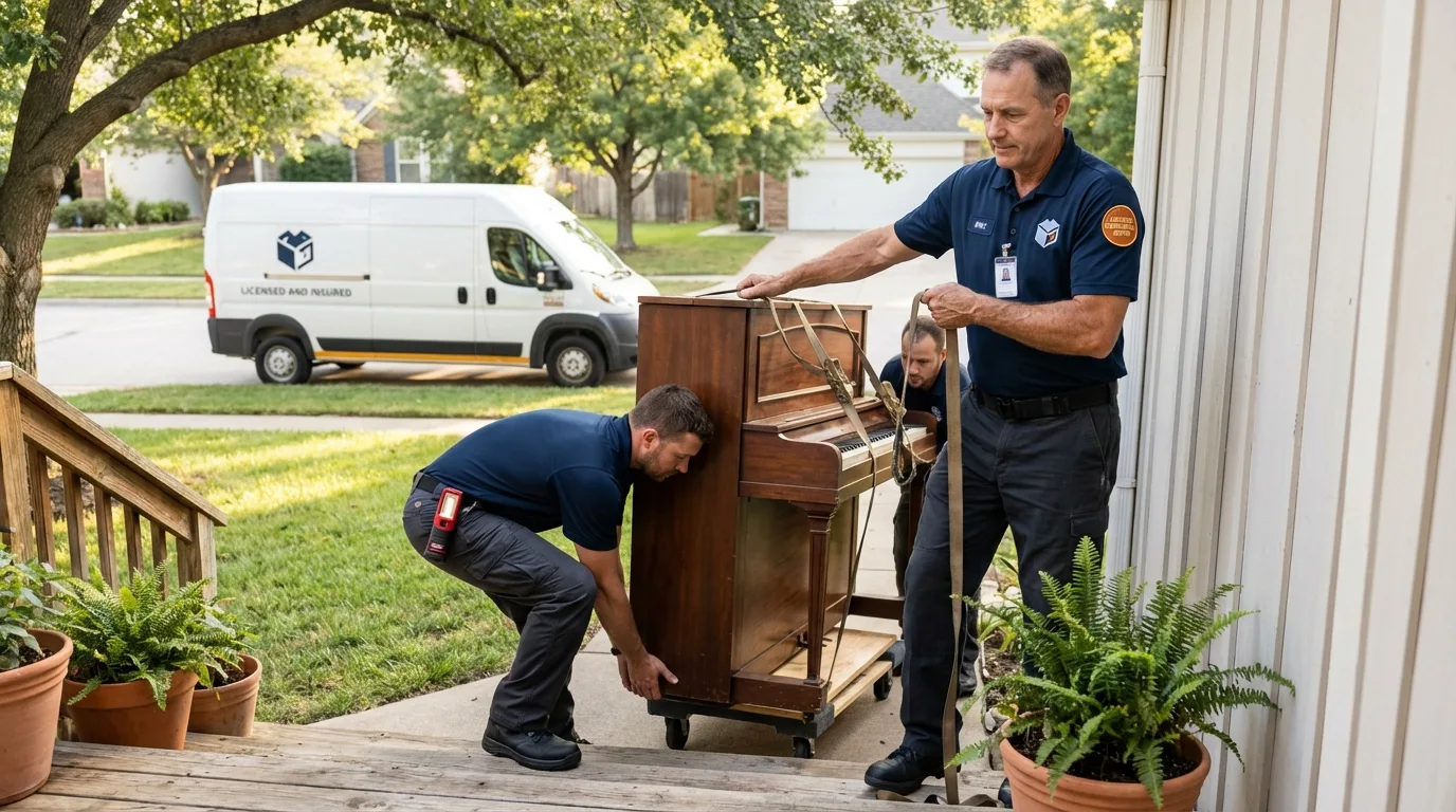 Licensed piano movers securing grand piano in Melbourne Beach, FL